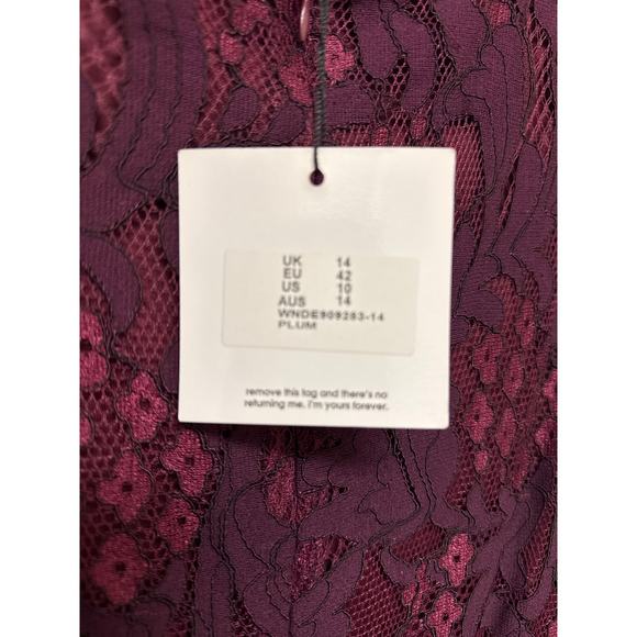 MISSGUIDED Cranberry Burgundy Lace Midi Sheath Sleeveless Dress SZ 10 NEW w/tags - Picture 4 of 5